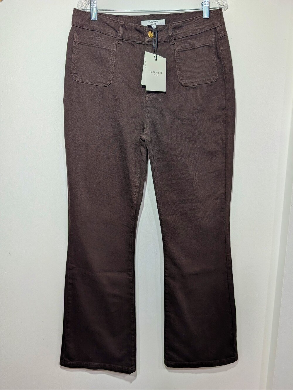 LK Bennett London TR Samantha Patch Pocket Brown High Waist Flare Jeans US 12